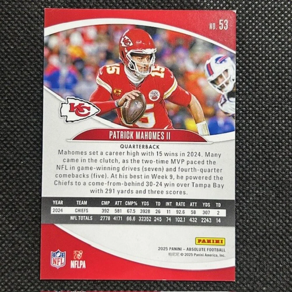 Patrick Mahomes II Pink Absolute 2025 53 Chiefs Kansas City KC Parallel Panini - Picture 2 of 2